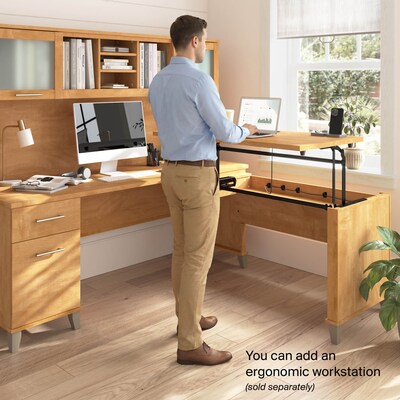 Bush Home Somerset 72"W Office Desk with Drawers and Hutch, Maple Cross (SET018MC)