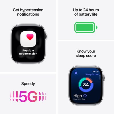 Apple Watch Series 11 GPS + Cellular Smartwatch, 46mm, Slate Titanium Case with Black Sport Band, Medium/Large (MFD24LW/A)
