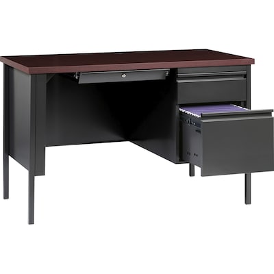 Lorell Fortress Series 46" W Right Single-Pedestal Desk, Black/Brown (LLR66949)