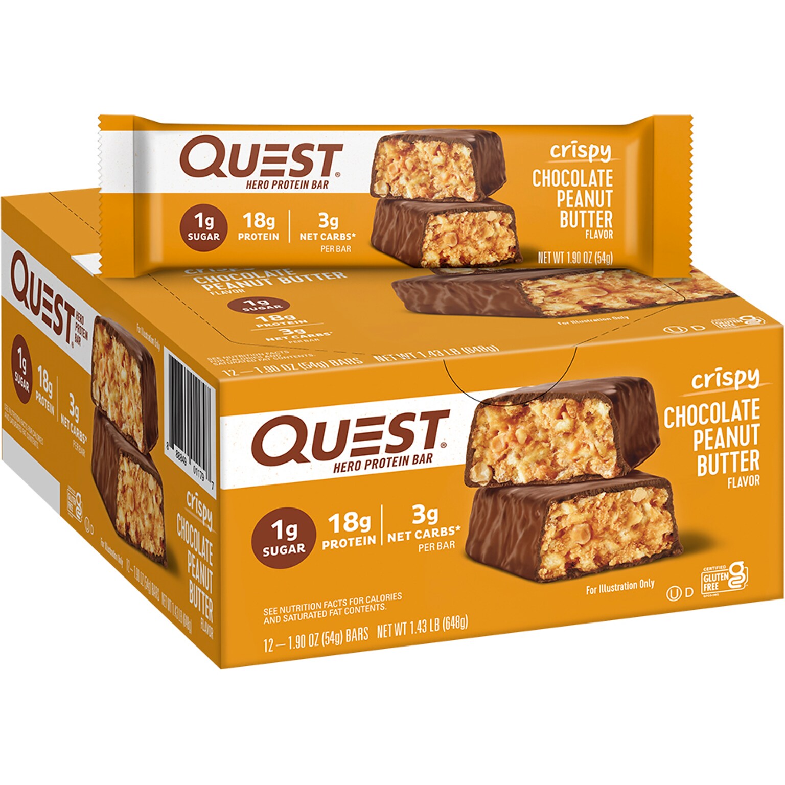 Quest Gluten Free Chocolate Peanut Butter Hero Protein Bar, 1.9 oz., 12 Bars/Box (104952)
