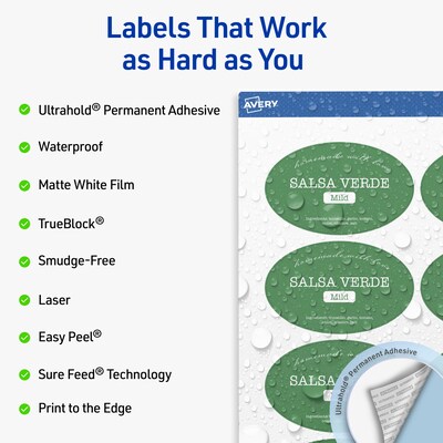 Avery Waterproof Oval Laser Multipurpose Labels, 2 x 3-1/3, White, 800/Box (19479399191)