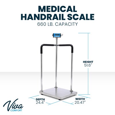 Viva Comfort ME904 Bariatric Scale with Wheels, 660 lbs. Capacity, Silver (ADI904-05-MK)