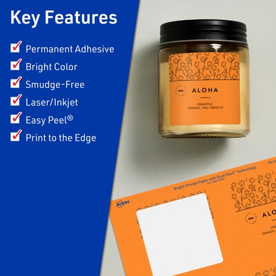 Avery Square Multipurpose Labels, 2.75 x 2.75, Bright Orange, 240/Pack (94109)