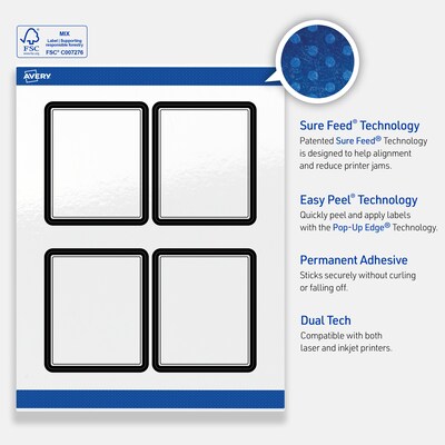 Avery Laser/Inkjet Rectangle Multipurpose Labels, 4" x 3-1/3", White, 40/Pack (S00-DM0)
