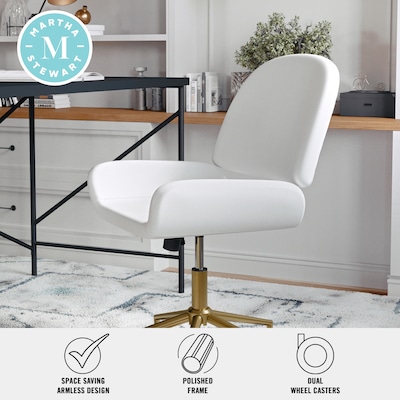 Martha Stewart Tyla Armless Faux Leather Swivel Executive Chair, White/Polished Brass (CH2209215WHGLD)