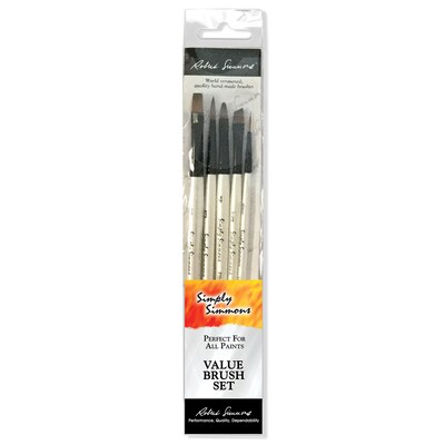 Daler-Rowney Simply Simmons Grass & Grain Mixed Media Synthetic Brushes, White, 5/Set, 2 Sets/Bundle