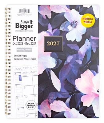 2026-2027 Overland Travelware 0.75 x 9.25 Calendar Year Weekly & Monthly Planner, Paperboard Cover, Black Floral (90688)