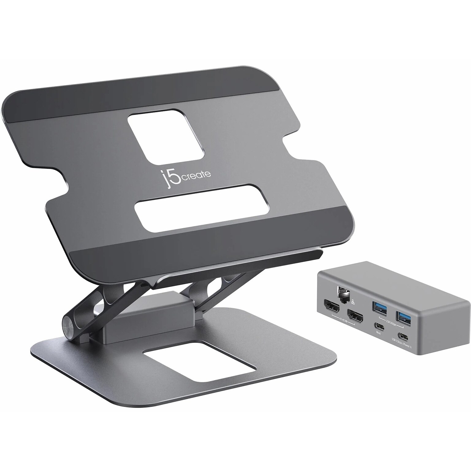 j5create 11.4 x 8.9 Aluminum Multi-Angle Dual-HDMI Docking Stand, Space Gray/Silver (JTS427)