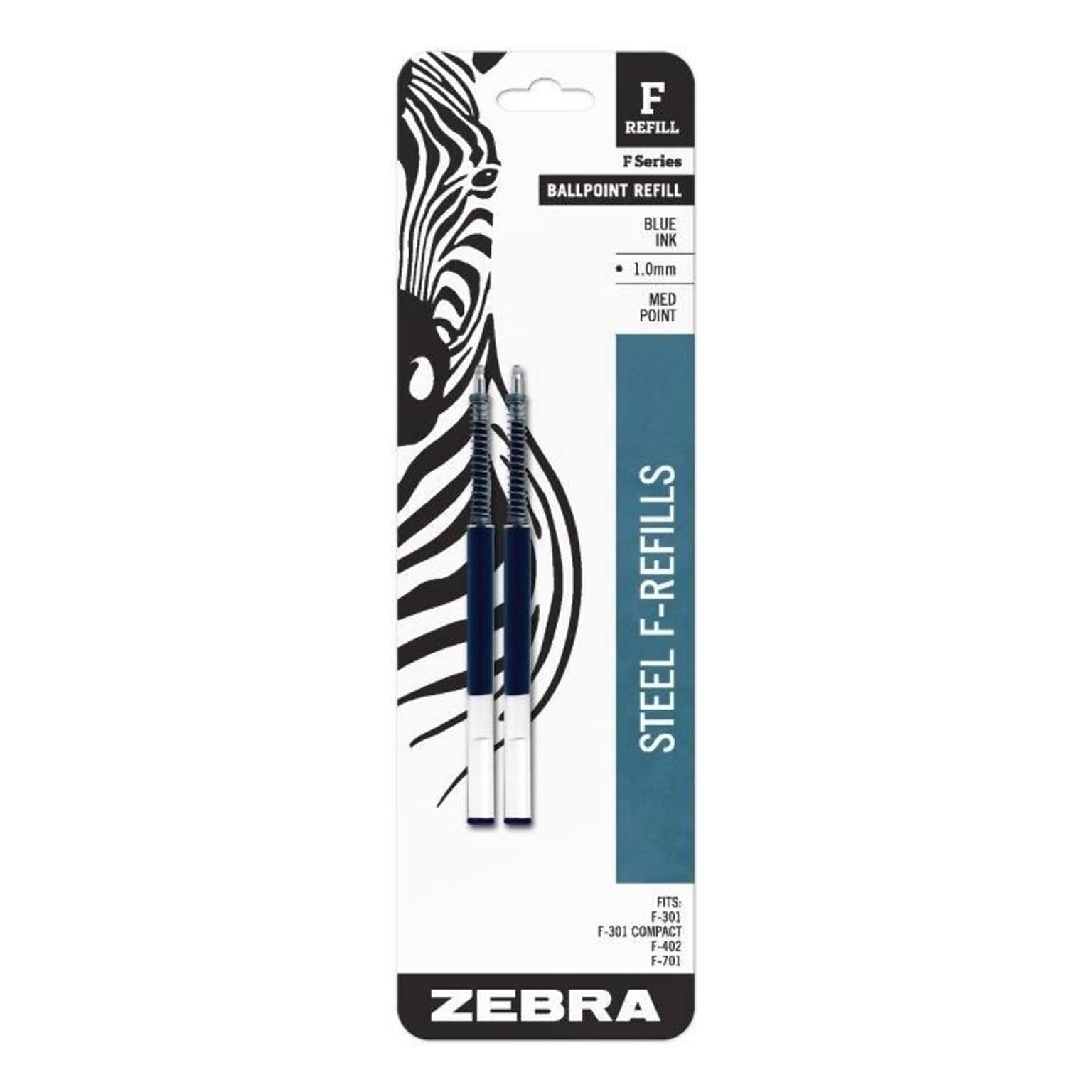 Zebra Steel F Ballpoint Pen Refill, Medium Point, Blue Ink, 2/Pack (ZEB85422)