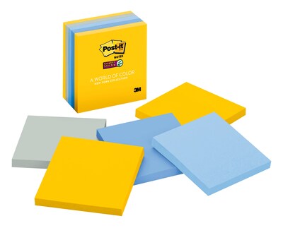 Post-it Super Sticky Notes, 3" x 3", New York Collection, 100 Sheet/Pad, 5 Pads/Pack (654-5SSNY)