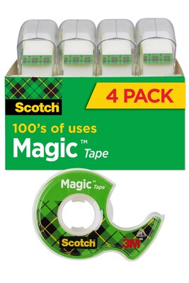 Scotch Magic Invisible Clear Tape With Dispenser, 0.75 x 8.33 yds., 1 Core, Transparent, 4 Rolls/Pack (SCOTCH4105)