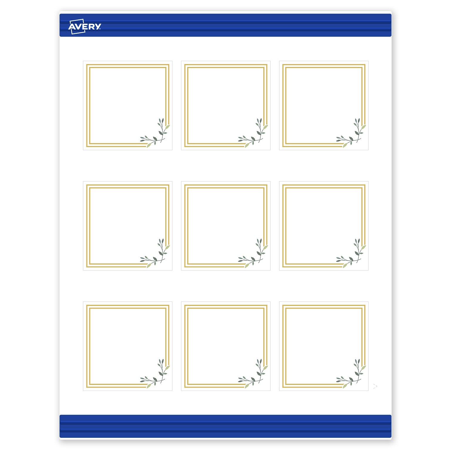 Avery Gold Double Border with Florals Matte Blank Card, White, 90/Pack (S00-DMY)