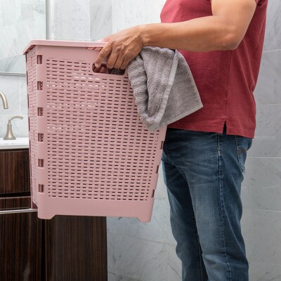 Mind Reader Foldable Plastic Laundry Hamper with Lid, Pink (FOLHAMP61-PNK)