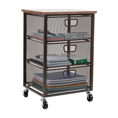 Mind Reader 3-Drawer Rolling Storage Organizer Cart with Wheels, Black (3TMESHC-BLK)