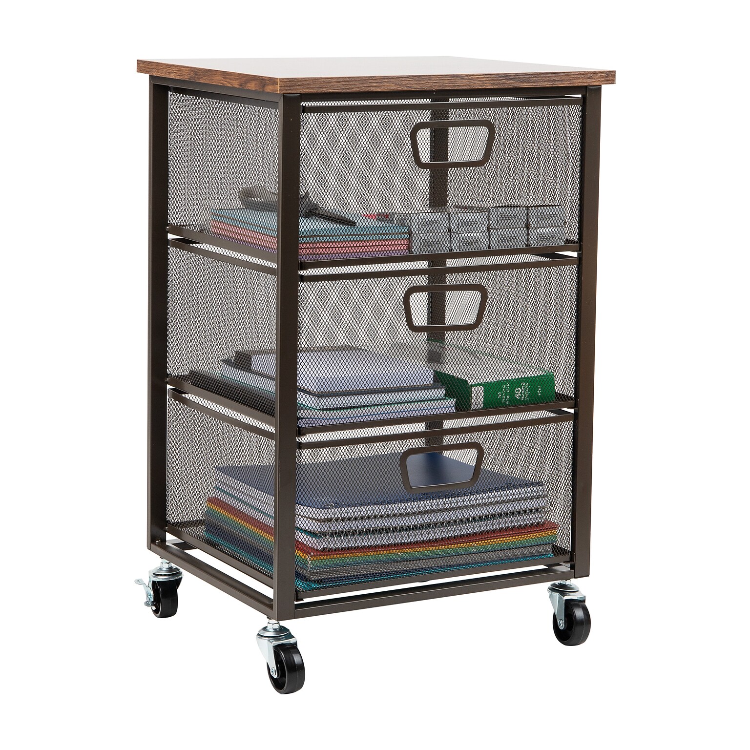 Mind Reader 3-Drawer Rolling Storage Organizer Cart with Wheels, Black (3TMESHC-BLK)