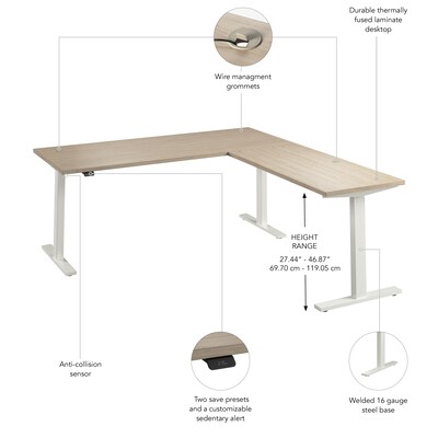 Bush Business Furniture Move 60 Series 72"W L Shaped Adjustable Standing Desk, Natural Elm (M6SL7278NEWK)