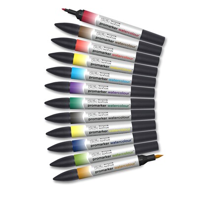 Winsor & Newton Promarker Dual-Tip Watercolor Alcohol Based Marker, Basic Tones, 12/Pack (WNX0290165)