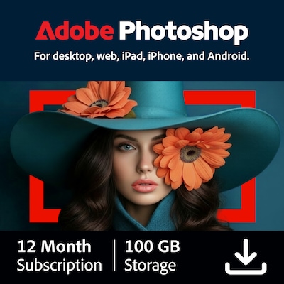 Adobe Photoshop for Windows/macOS, 1 User, 1 Year Subscription, Download