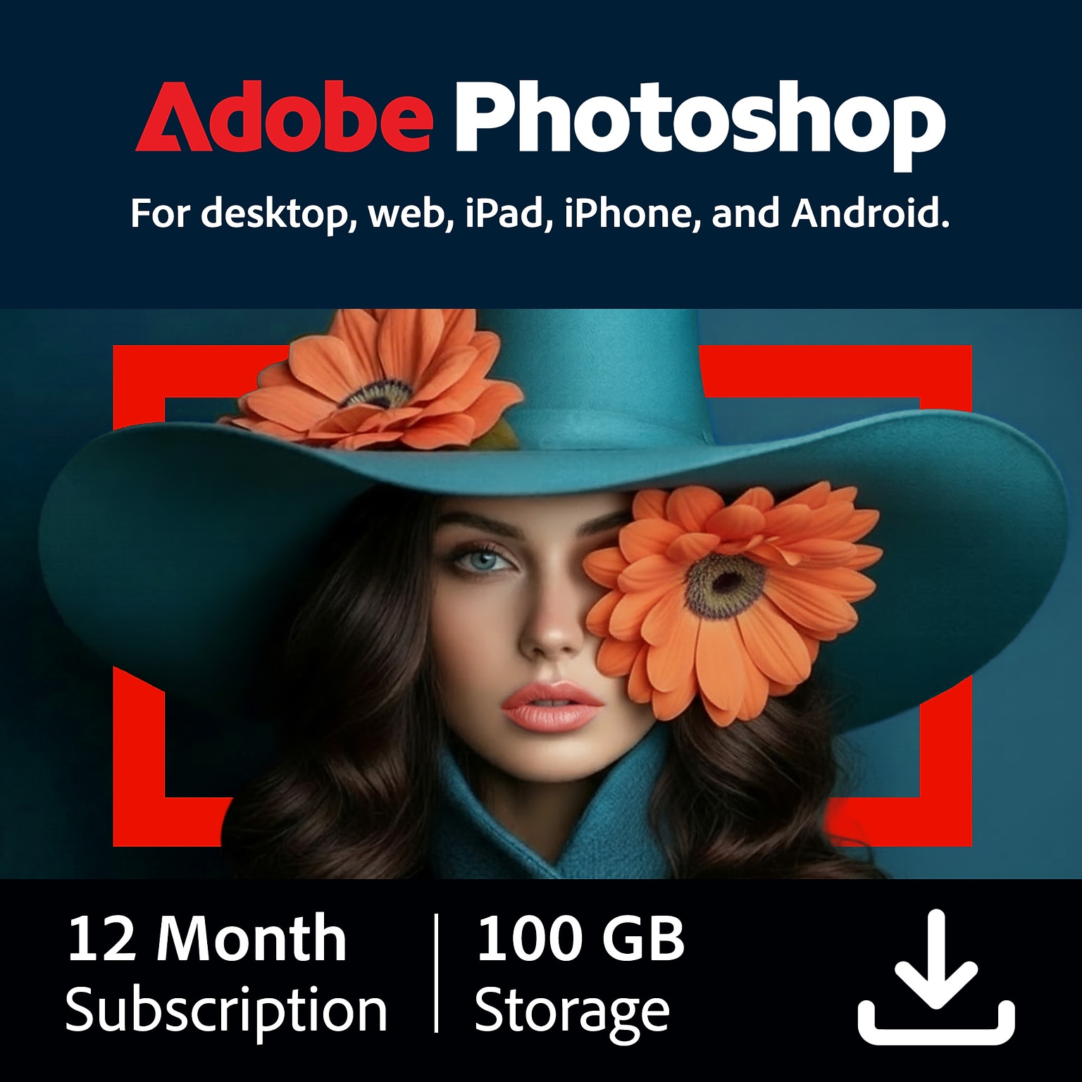 Adobe Photoshop for Windows/macOS, 1 User, 1 Year Subscription, Download