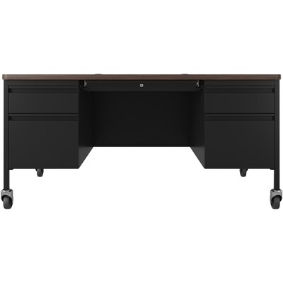 Lorell Fortress Series 60 W Mobile Double-Pedestal Teachers Desk, Brown (LLR66945)