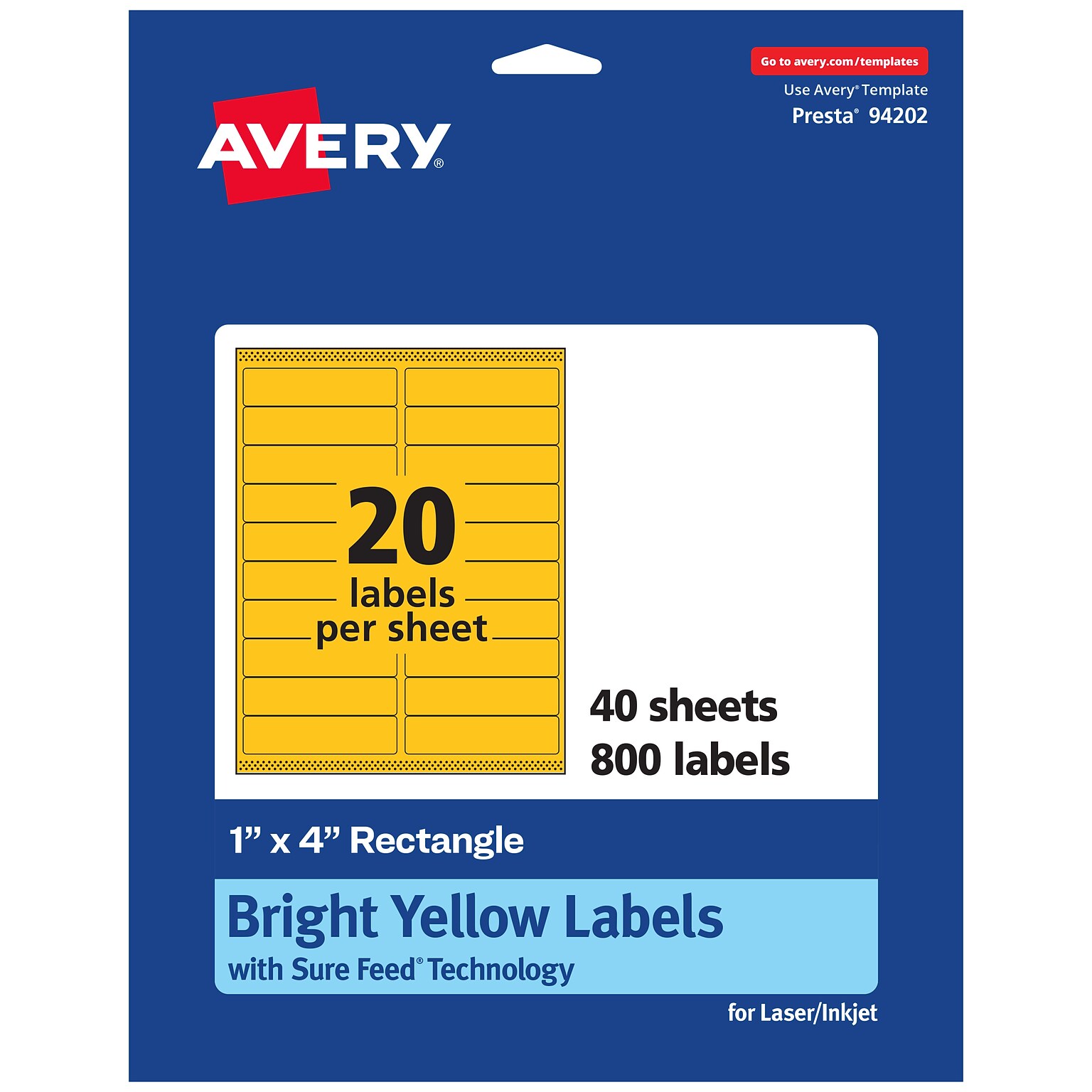 Avery Rectangle Laser/Inkjet Multipurpose Labels, 1 x 4, Bright Yellow (800/Box)
