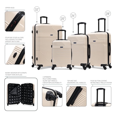 InUSA Resilience 4-Piece Hardside Spinner Luggage Set, TSA Checkpoint Friendly, Sand (IURESSMLXL-SAN)