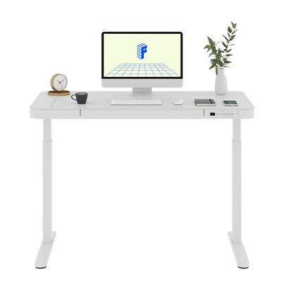 FlexiSpot EG9 48W Electric Adjustable Glass Top Standing Desk, White (EG9W-E)