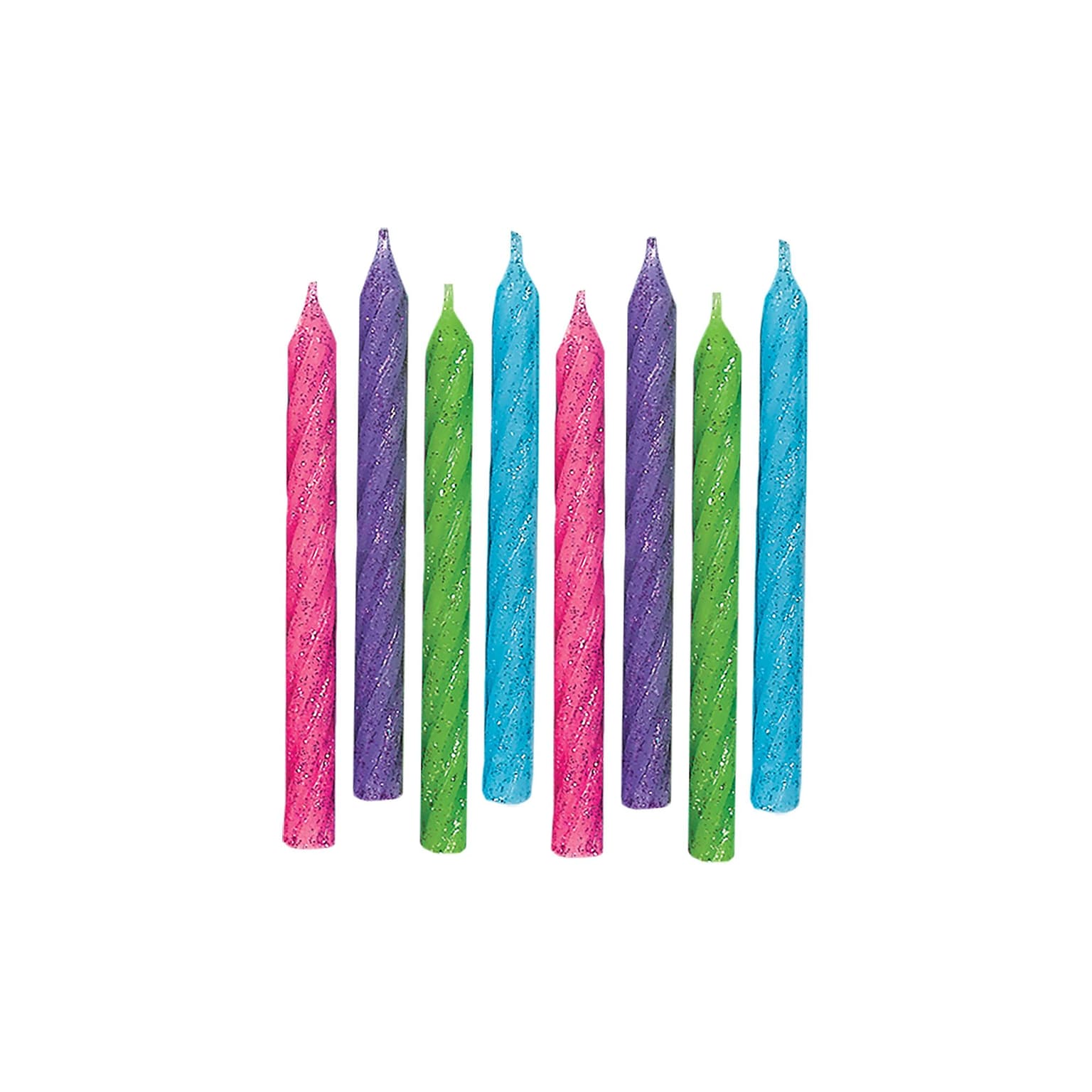 Party City Glitter Spiral Birthday Candles, Assorted Colors, 24/Pack (AM170431)