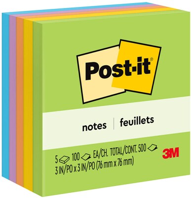 Post-it Notes, 3 x 3, Floral Fantasy Collection, 100 Sheets/Pad, 5 Pads/Pack (654-5UC)