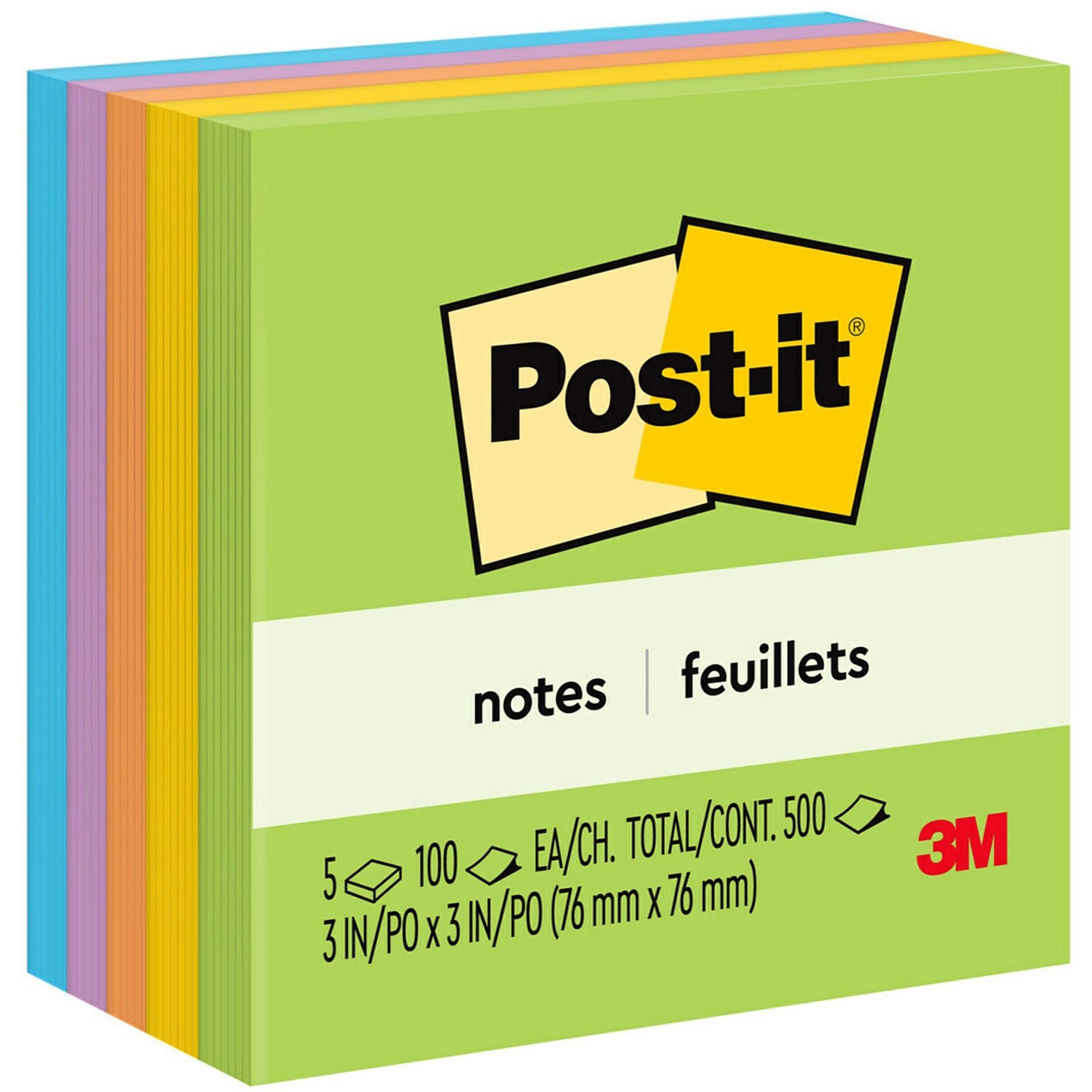 Post-it Notes, 3 x 3, Floral Fantasy Collection, 100 Sheets/Pad, 5 Pads/Pack (654-5UC)