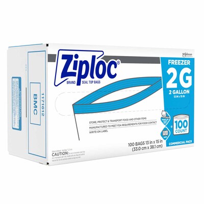 Ziploc® Two-Gallon Freezer Bags w/ Double Zipper & Write-On Label - 100/Case