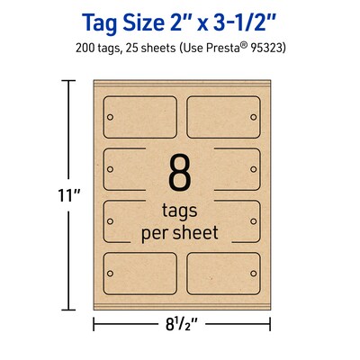 Avery 2" x 3-1/2"  Blank Price & Merchandise Tags, Kraft Brown, 200/Carton (95323-KMT25)