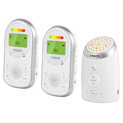 VTech DECT 6.0 Digital Audio Baby Monitor with Glow-on-Ceiling Night-Light & 2 Parent Units, White (