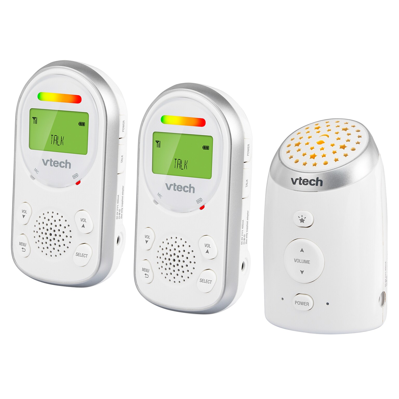 VTech DECT 6.0 Digital Audio Baby Monitor with Glow-on-Ceiling Night-Light & 2 Parent Units, White (TM8212-2)
