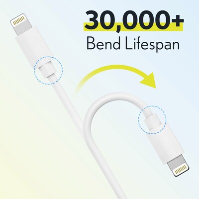 Overtime Apple MFi Certified Lighting USB 4 ft. Cable for iPhone/iPad/iPod Touch, White, 3/Pack (CE14541A)