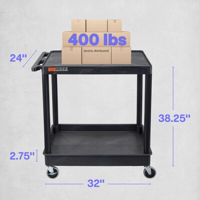 Luxor ENDURA XL 2-Shelf Utility Cart, Black (TC21-B)
