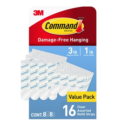 Command Assorted Utility Hanging Strip, Transparent, 16/Pack (17200CLR-16ESF)