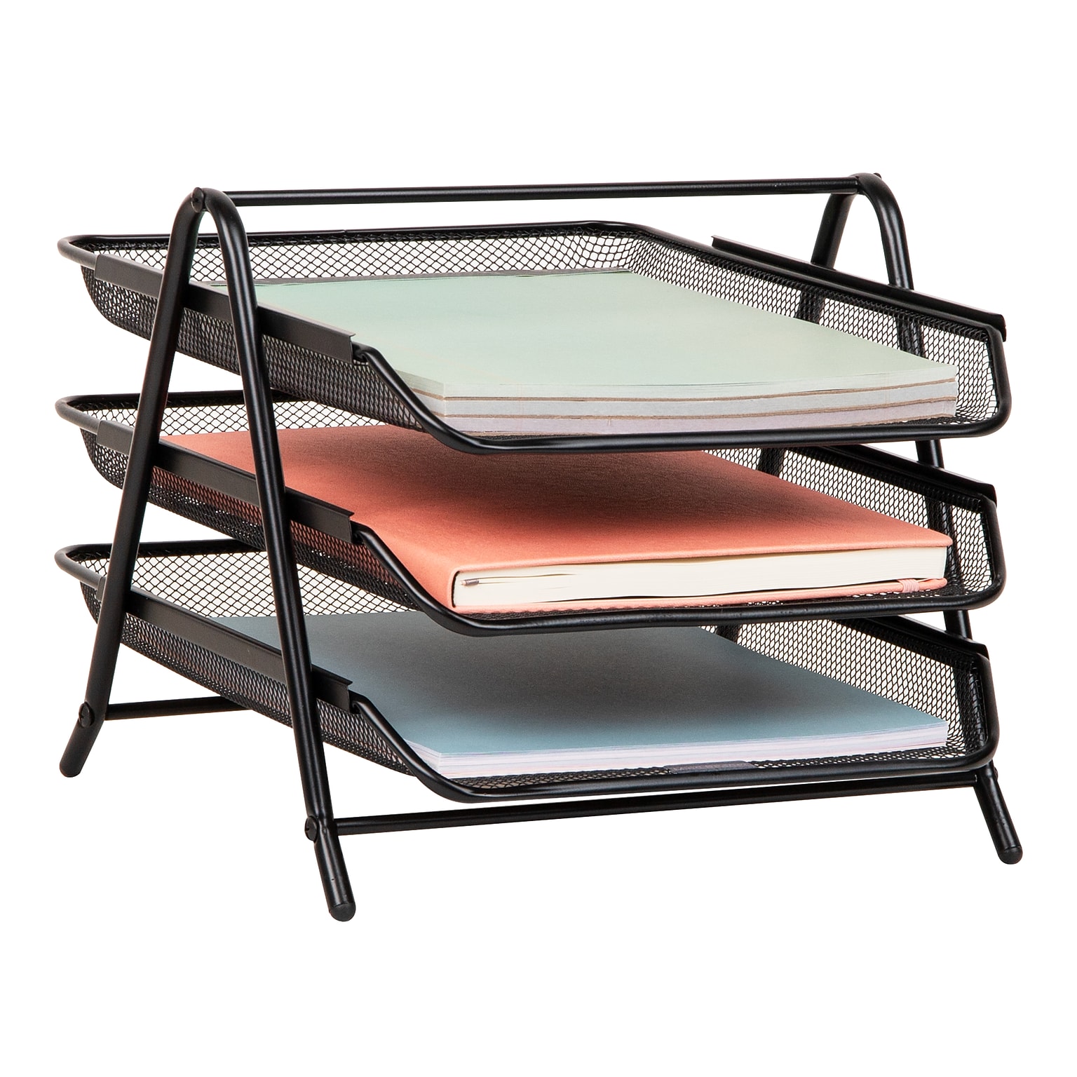 Mind Reader 3-Tier Stackable Paper Desk Tray Organizer, Metal Mesh, Black (3TPAPER-BLK)