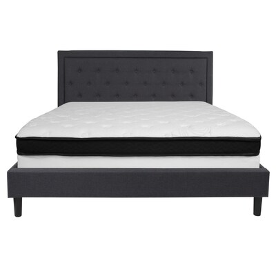 Flash Furniture Roxbury Tufted Upholstered Platform Bed in Dark Gray Fabric with Memory Foam Mattress, King (SLBMF32)