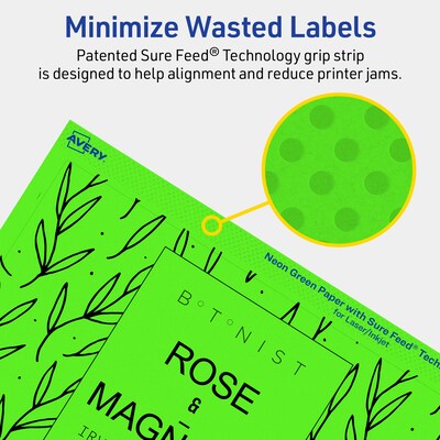 Avery Laser/Inkjet Multipurpose Rectangle Labels, 4.75" x 7.75", Neon Green, 160/Box (94255)