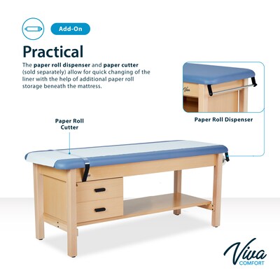 Aristo Wood H-Brace Physician Exam Table with Shelf, 2 Drawer Cabinet, Paper Cutter, Holder, 500lbs. Capacity, Blue