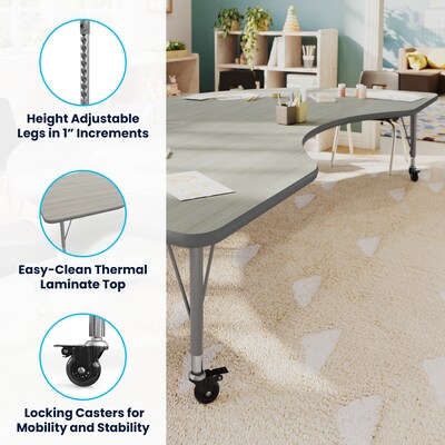 Flash Furniture Wren Kidney Activity Table, 96" x 48", Height Adjustable, Light Gray Top/Silver Frame (XUA4896KDLGTPC)