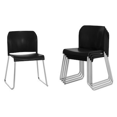 Flash Furniture Hercules Kenai Office Reception Stack Chairs, Black Plastic/Chrome Frame, 5/Pk (5RUT239ANBKCR)