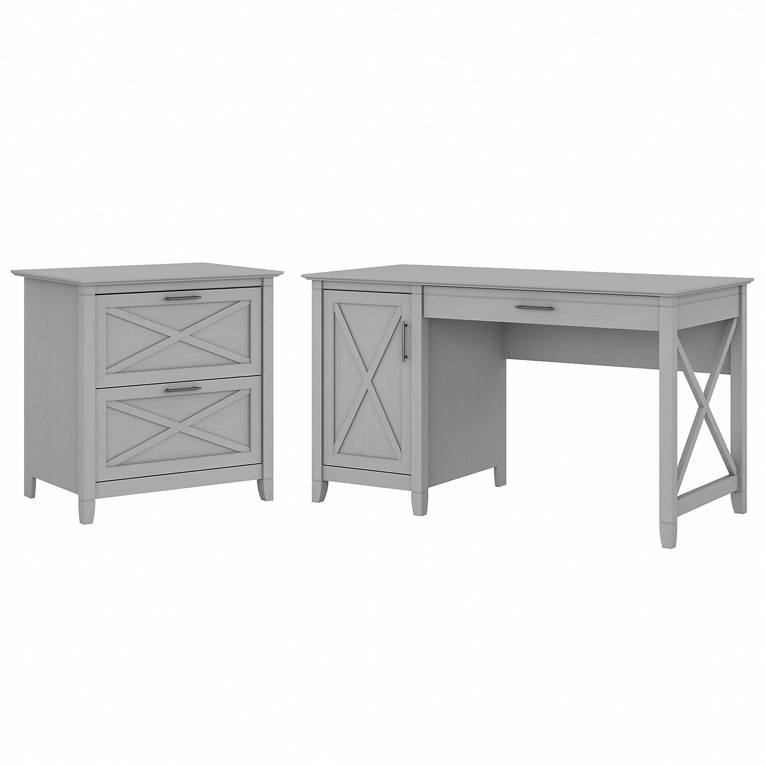 Bush Furniture Key West 54W Computer Desk with Storage and 2-Drawer Lateral File Cabinet, Cape Cod Gray (KWS008CG)