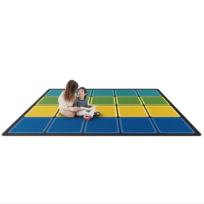 Joy Carpets Blocks Abound Nylon 5'4" x 7'8" Machine Tufted Rug, Earthtone (1709C-03)
