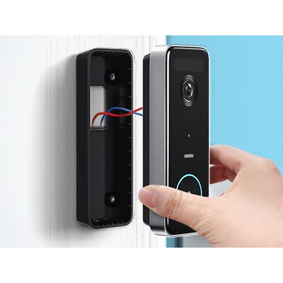 aosu 3K 5.0-MP QHD Dual-Band Wireless AI-Smart Wide-Angle Video Doorbell with HomeBase Chime, Black/White (V8S1AX11)