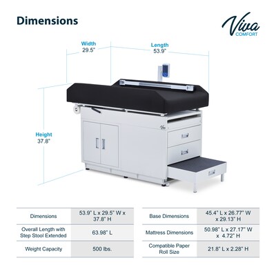 Viva Comfort Grande PU Leather Pediatric Exam Treatment Digital Scale Table, 500 lb. Capacity, Black (996-09-PSBBLKMK)