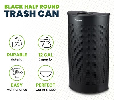 Alpine Industries Stainless Steel Trash Can, 12 Gallon, Black (ALP438-12HR-BLK)