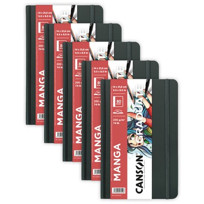 Canson Graduate 5.5 x 8.5 Hard Bound Manga Art Book, 10 Sheets/Book, 5/Bundle (MCX31200L035-5)