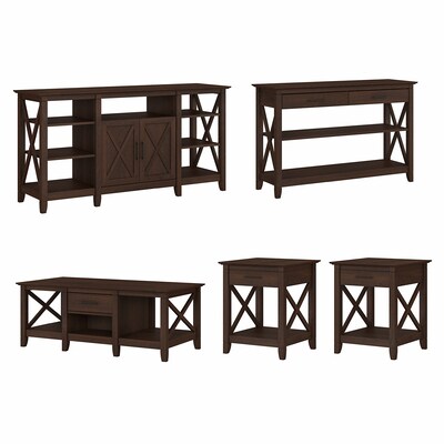 Bush Furniture Key West TV Stand with Coffee Table, Console Table, and Set of 2 End Tables, Bing Cherry (KWS026BC)